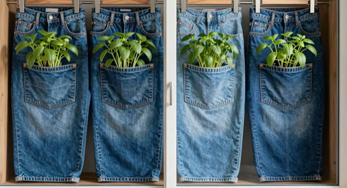 Старые джинсы в шкафу не пылятся: тренд 2026 — вертикальные карманы для рассады на окне