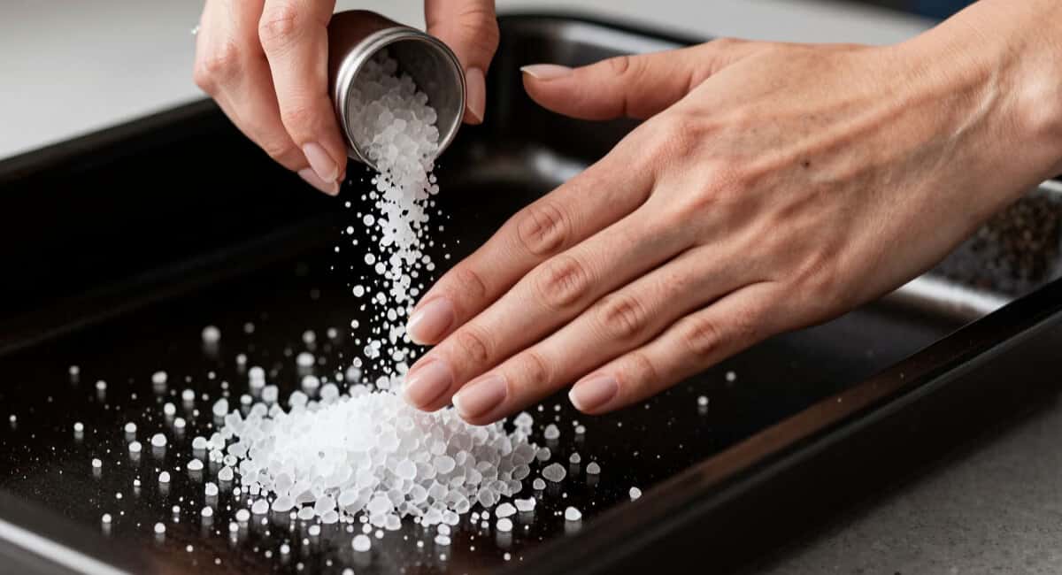 Сыплю горсть на противень и прогреваю в духовке 10 минут — жир отходит сам, тереть ничего не надо