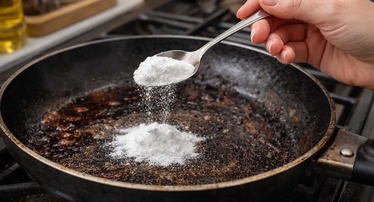 2 ложки в кипяток — и нагар сходит сам: сковорода как новая без скребка — трюк от любимой бабули