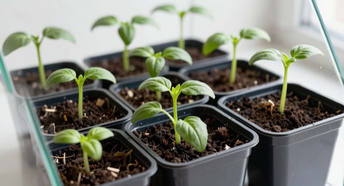 При появлении первых петель — сразу: ставлю рассаду под наклоном к стеклу — и стебли не тянутся, растут ровными