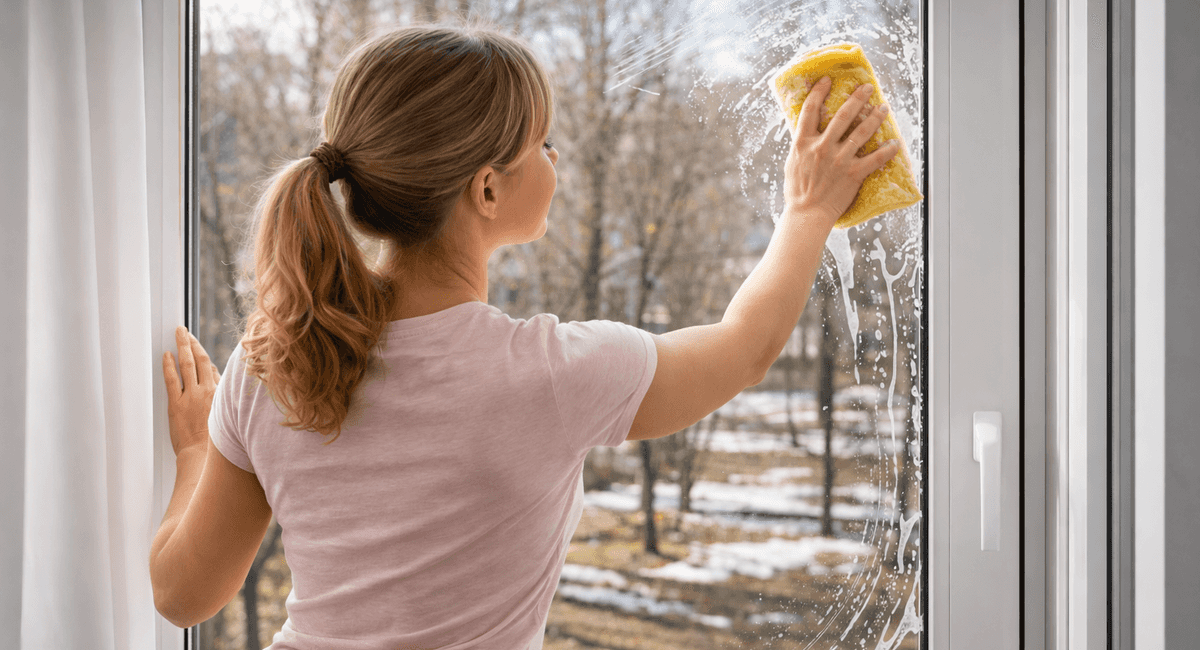 Окунаю губку в раствор весной — и пластиковые окна становятся прозрачными, как стекло: никаких разводов и серых рам