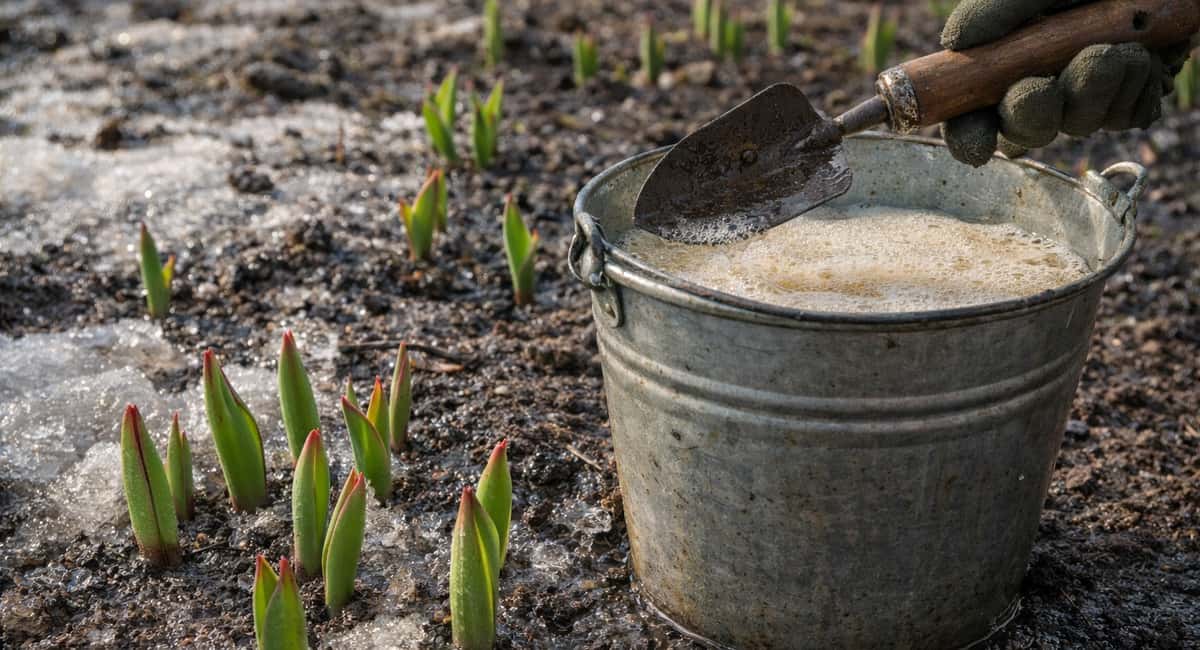 Как только проклюнутся, разводим 1 ст. ложку и 40 гр. в воде — и льем на тюльпаны: ярким ковром распустятся к майским 