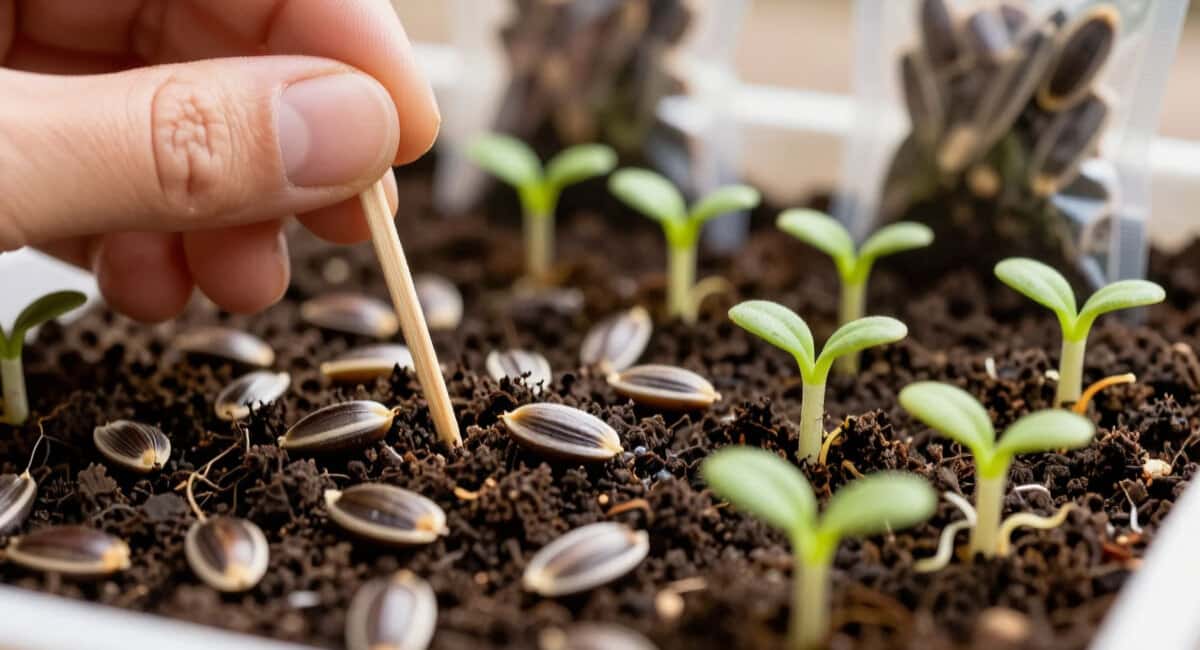 Беру обычную зубочистку и делаю это с семенами — всхожесть почти 100%, даже у просроченных пакетиков