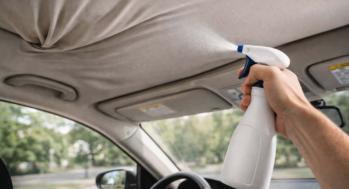 1 пшик на обивку потолка — и провисшая ткань приклеивается намертво: пузыри разглаживаются, как утюгом