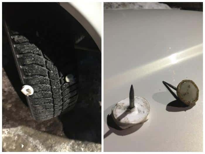 На парковке в Каменске-Уральском снова разбросали самодельные шипы