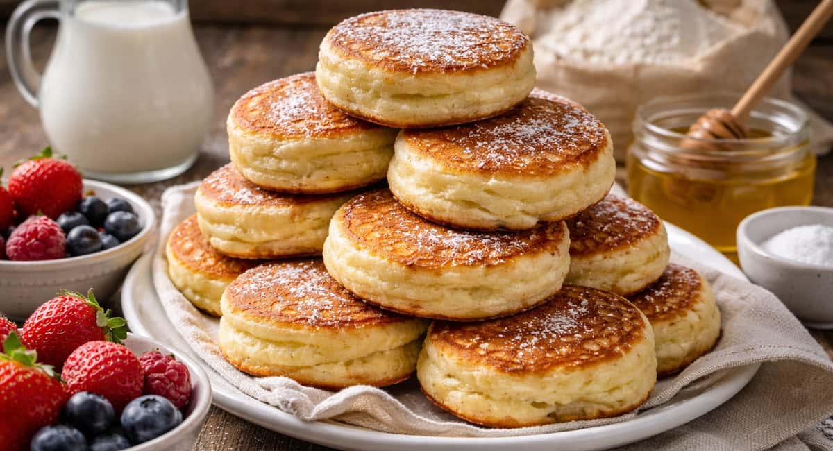 Смешала муку, кефир и щепотку соли — на выходе пышные оладьи, которые не опадают даже через час
