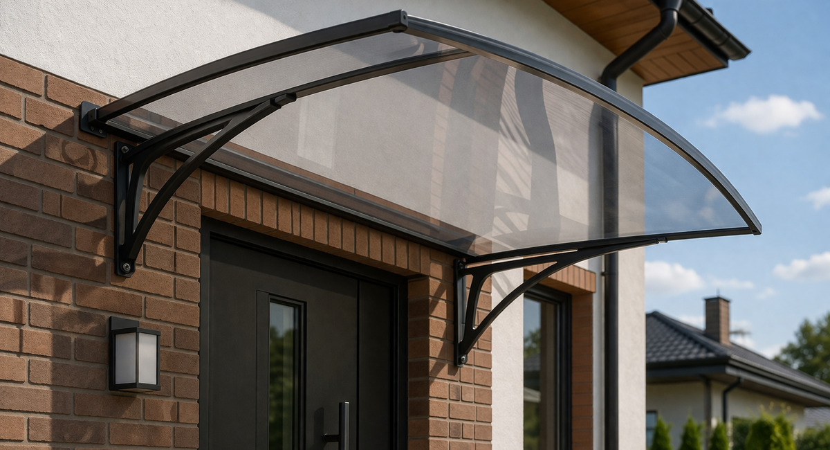 Поликарбонат и стекло — больше не эталон: сейчас все делают козырьки из этого материала — не бьется, не желтеет, дешевле