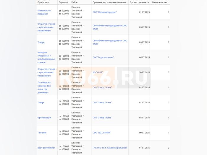 Названы самые высокооплачиваемые вакансии в Каменске-Уральском: где платят до 300 тысяч рублей | В Каменске-Уральском предлагают зарплаты до 300 тысяч рублей