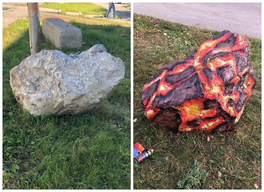 «Метеорит» в Каменске-Уральском: креативные жители преобразили булыжник | Жители уральского города превратили булыжник в метеорит