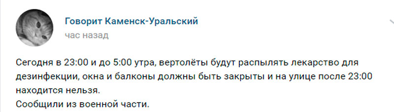 Пора ответить? Блогера, который распространял фейк о том, что над Каменском-Уральским будут распылять лекарство, проверяет полиция
