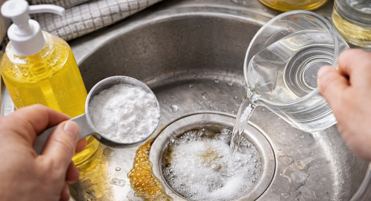 Заливаю 1 стакан в засорившуюся раковину — и пробка растворяется за 10 минут, никакого вантуза