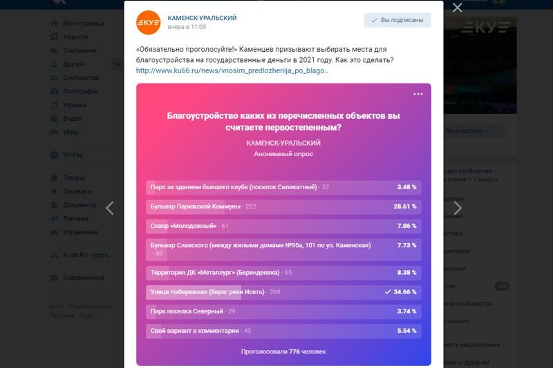 По версии жителей Каменска-Уральского — читателей Портала KU66.RU – в 2021 году на деньги из госбюджета надо благоустроить ул. Набережную