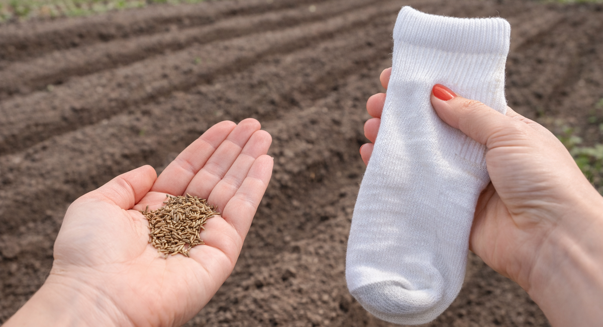 Уже 3 год насыпаю семена в носок — и закапываю: морковь всходит разом — ни одного пустого места