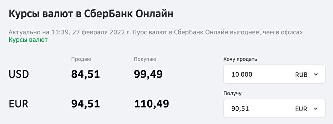 Курс евро в Сбербанке превысил 110 рублей, в ВТБ — 118 рублей