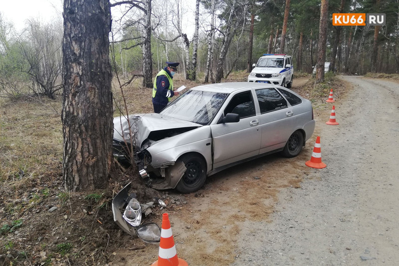 В лесу у Волковской плотины в Каменске-Уральском в дерево въехали муж с женой на Вазе: проигнорировали требование ГИБДД остановиться