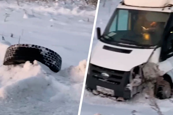 На въезде в Каменск-Уральский у тягача на полном ходу оторвало два колеса. ВИДЕО