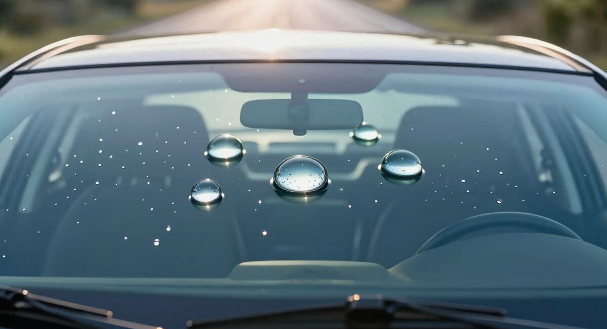 5 капель на ветровое — и вода скатывается каплями, как после полировки: дворники не нужны на скорости