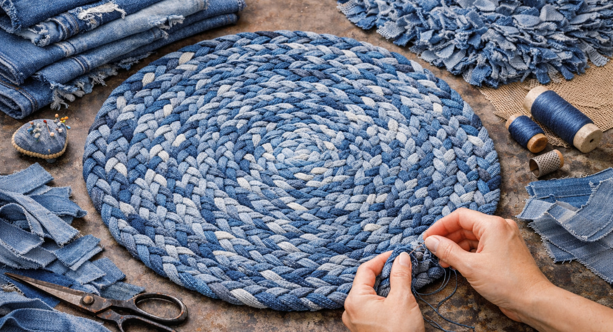 Беру старые джинсы и ножницы — делаю коврик, который не отличить от магазинного: соседи просят научить