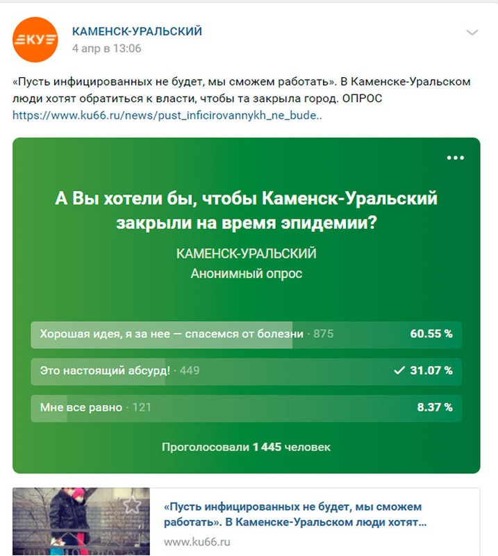 Опрос, который нас удивил. Большинство жителей Каменска-Уральского выступают за закрытие города в период распространения коронавируса
