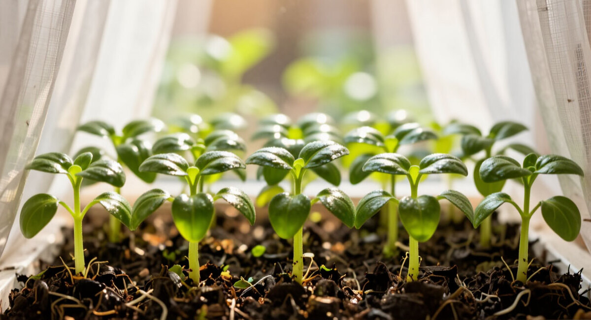 При появлении первых настоящих листьев — сразу: подрезаю главный корень — и мочковатая система мощнее в 3 раза