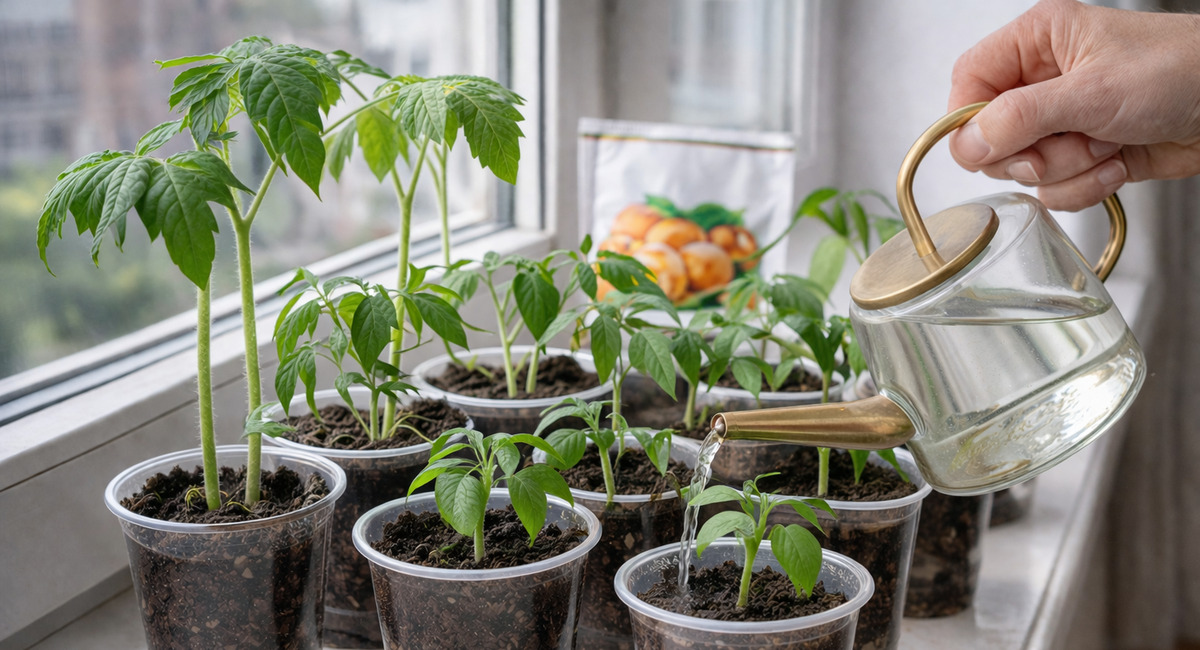 Начинаю полив рассады с этого простого ингредиента — стебли становятся толстыми, как карандаш, уже через неделю