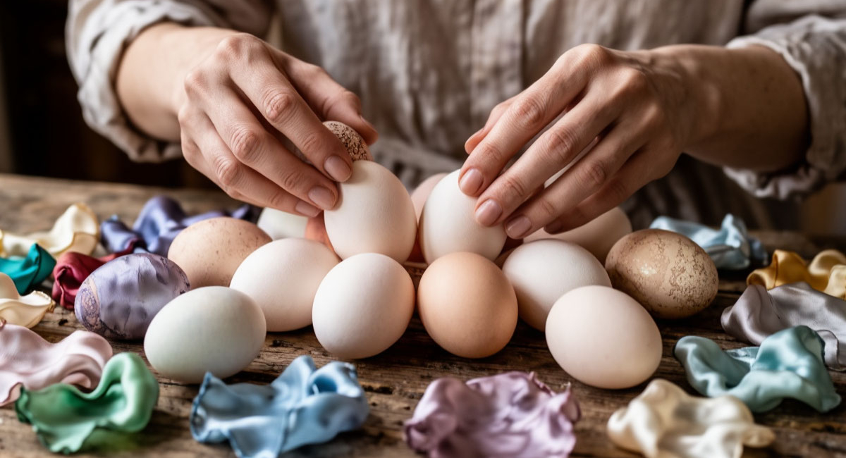 Шелк — не для платьев: заворачиваю яйца в лоскуты и варю — получаются драгоценные яйца Фаберже своими руками