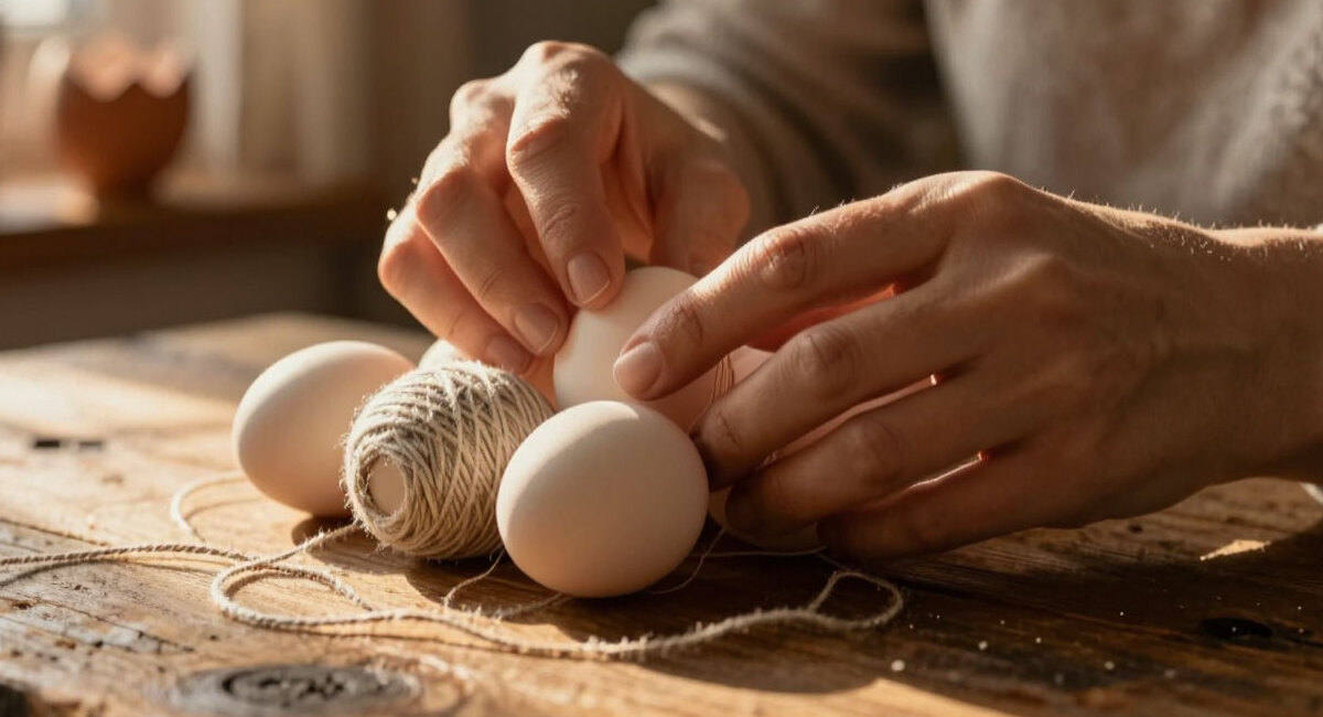 Шерстяные нитки — не только для вязания: обматываю яйца и варю — получается этнический узор как у Фаберже