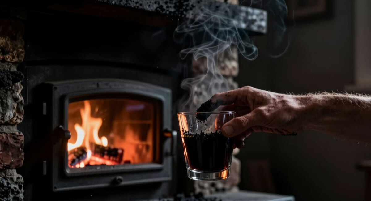 Закидываю 1 стакан в топку - и дымоход очищается сам: даже вековая сажа вылетает в трубу черными хлопьями