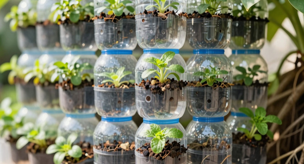 Выкидывать пластиковые бутылки больше не модно: тренд 2026 — вертикальные грядки из отходов на балконе