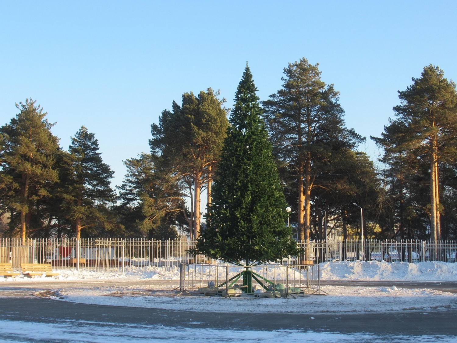 Рядом с парком «Космос» в Каменске-Уральском установили новогоднюю елку – ее вот-вот украсят гирляндами. «Скоро увидим и горку для малышни»